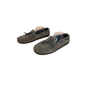 Minnetonka Men’s Plaid Lined Hardsole Moccasin Slippers Charcoal Size 12 Mens